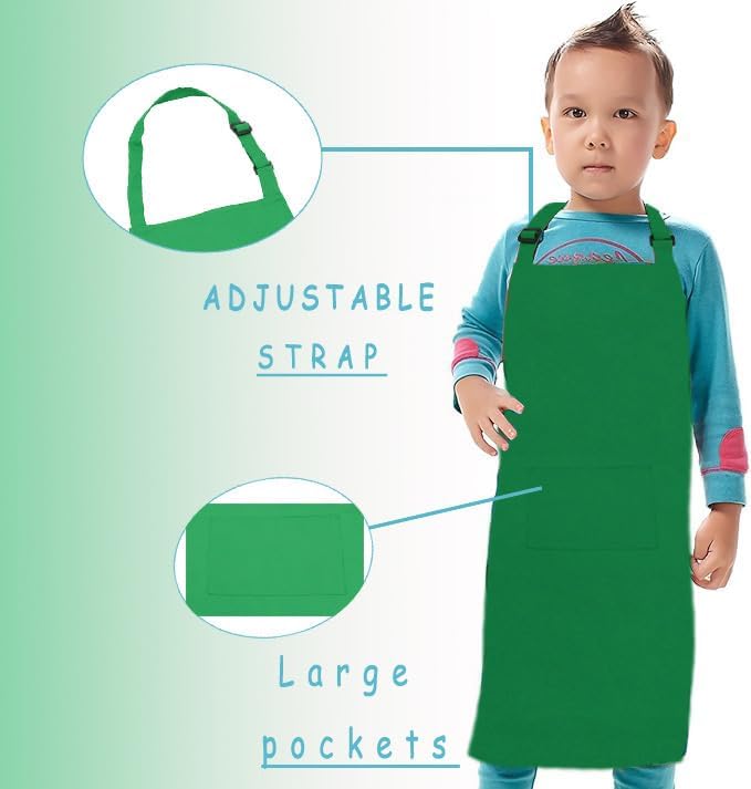 H.BETTER Kid Apron Adjustable Strap with 2 Pockets Painting Cooking Craft Backing Unisex Age 5-12 - Image 1
